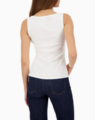 Monari basic top off white back view showing scoop neckline – Áines Boutique