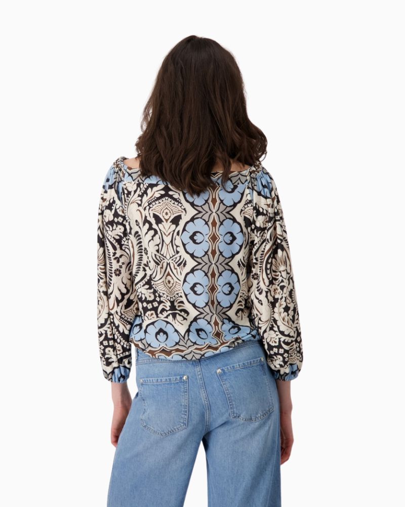 Back view of Monari blouse showing ¾ raglan sleeves and relaxed fit