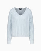 Front view of soft knit chenille jumper in pastel blue