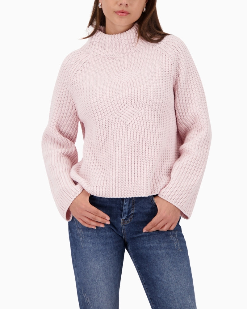 Monari chenille knit jumper in soft pink with pearl stitch texture