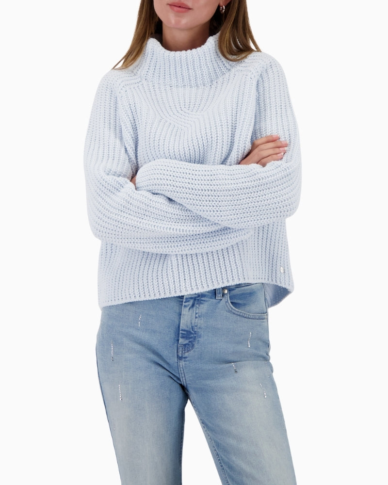 Monari soft blue chenille jumper with pearl stitch detail