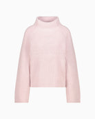 Front view of textured chenille pullover with stand-up collar