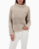 Monari beige chenille jumper with openwork pattern and sequins