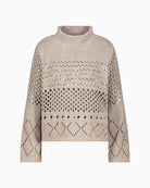 Front view of Monari open knit jumper with sewn-in lurex top