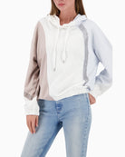 Monari off-white colourblock hoodie in soft stretch jersey