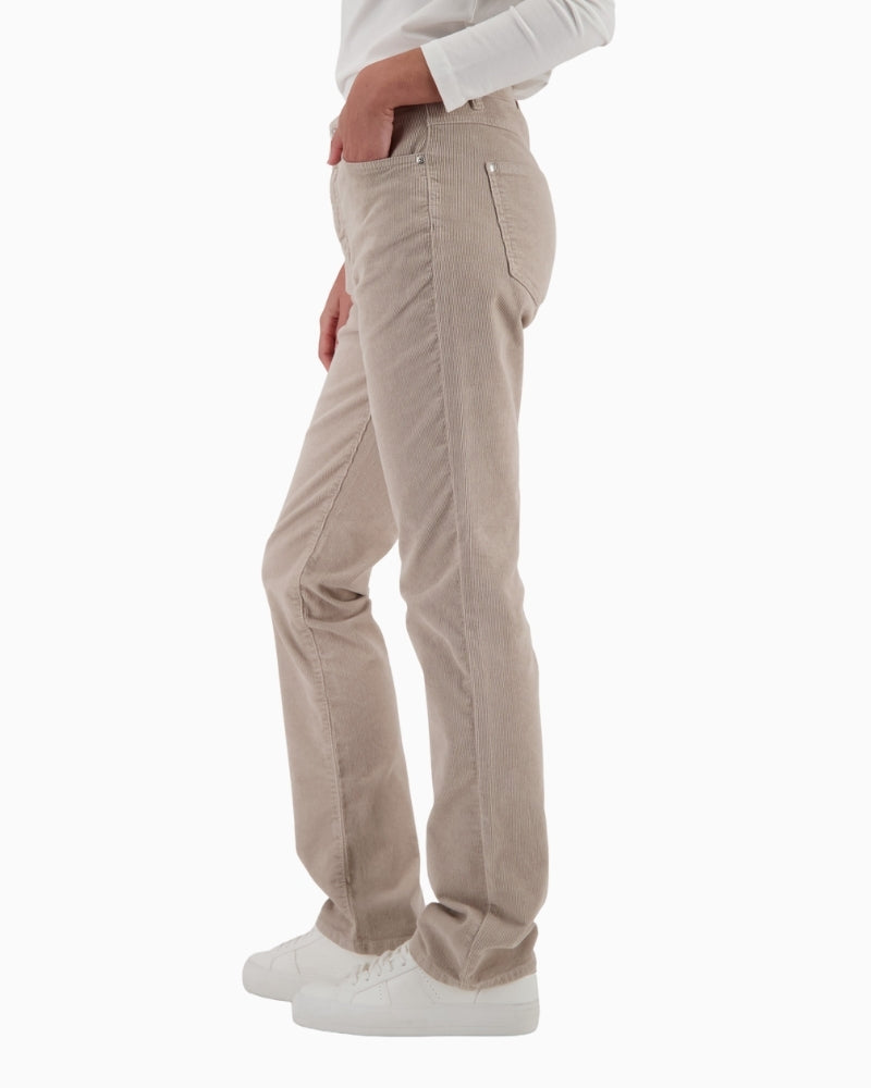 Side view of Monari cord trousers showing classic fit