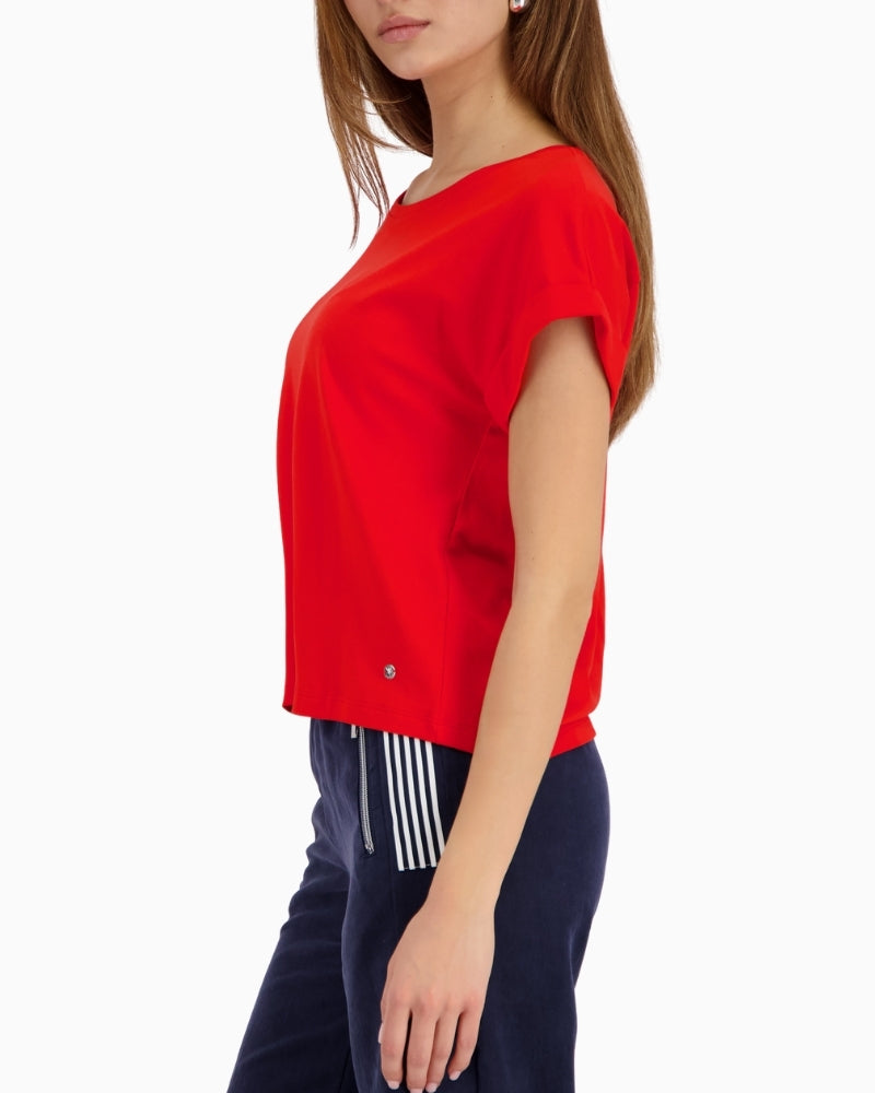 Monari cotton T-shirt red side view with sleeve shape – Áines Boutique