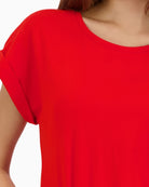Monari cotton T-shirt red close-up of round neckline – Áines Boutique