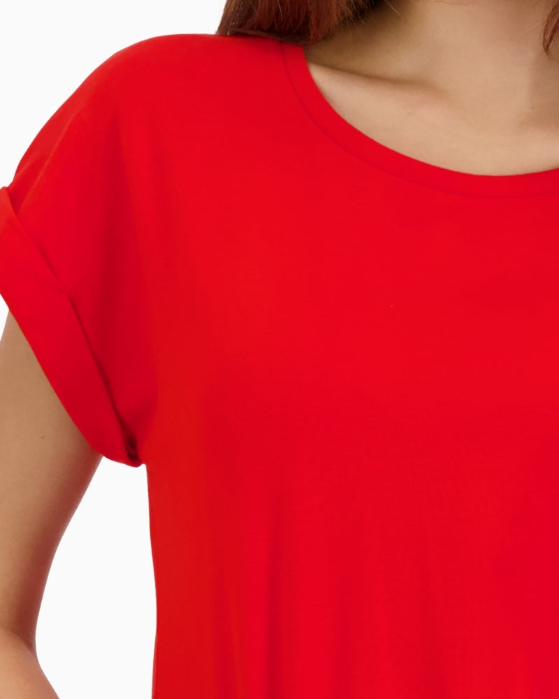 Monari cotton T-shirt red close-up of round neckline – Áines Boutique