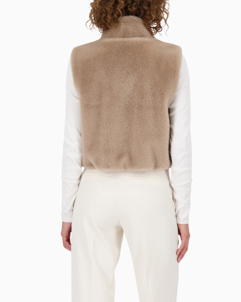 Back view of Monari women’s faux fur vest showing regular fit and plush fabric