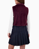Back view of sleeveless Monari vest in faux fur showing regular fit
