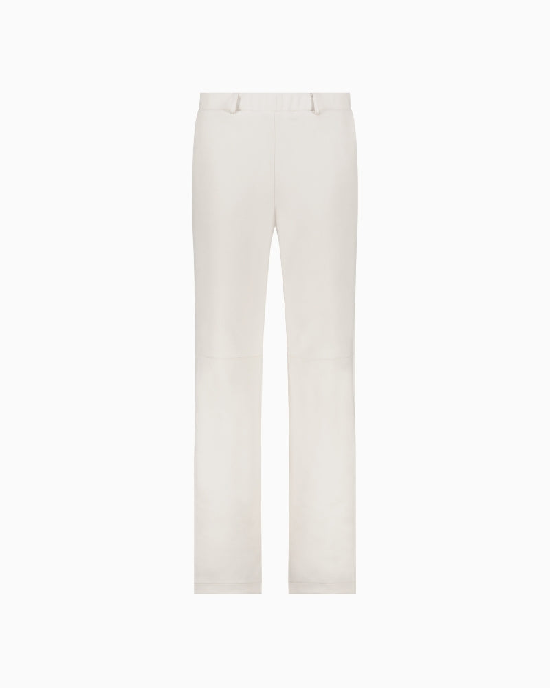 Front view of Monari faux suede trousers with straight-leg and side pockets
