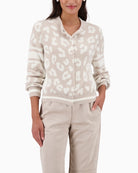 Monari fluffy leopard cardigan in beige and off-white