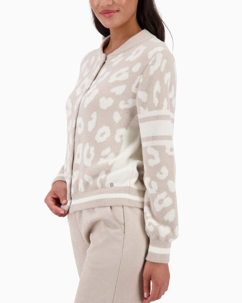 Side view of soft knit Monari cardigan showing relaxed fit