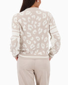 Back view of fluffy cardigan with full leopard pattern