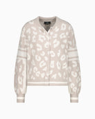 Front view of cosy leopard print cardigan with open design