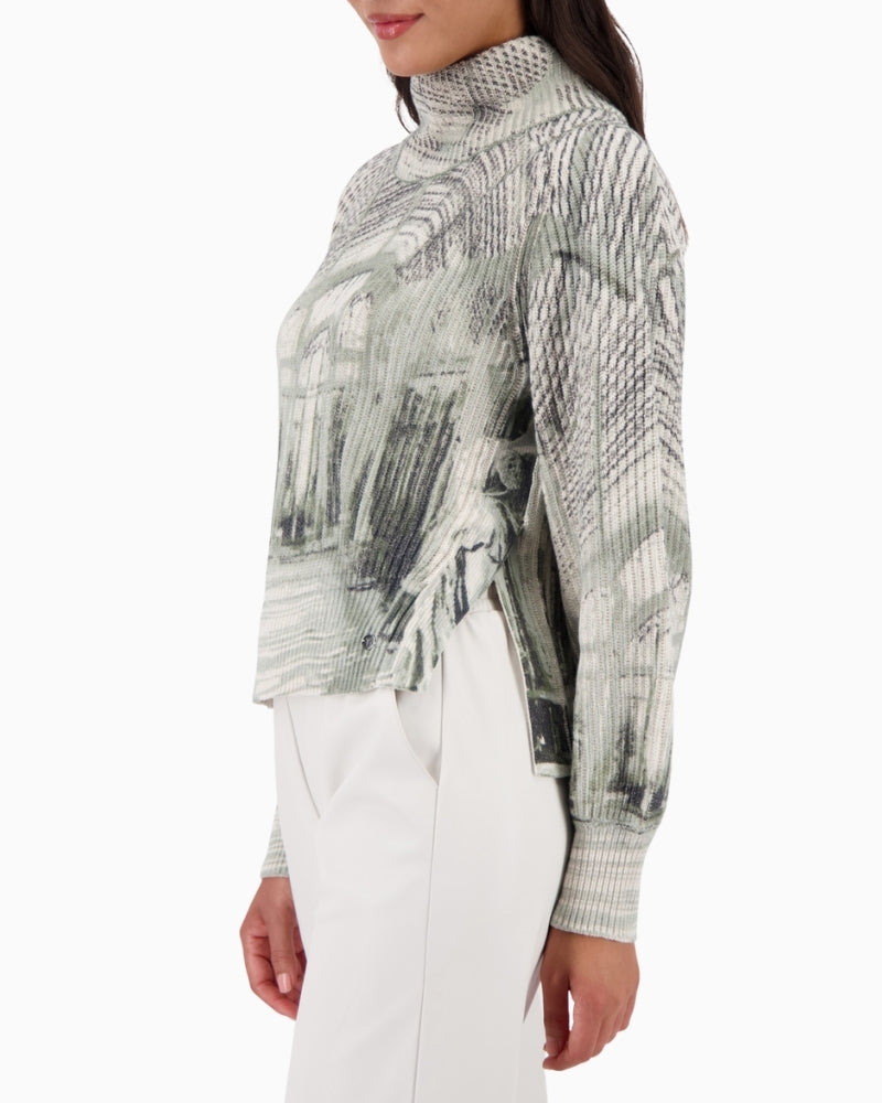 Side view of Monari knit jumper with side slits and slightly longer back