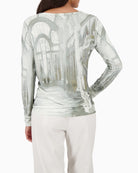 Back view of printed long sleeve shirt with regular fit
