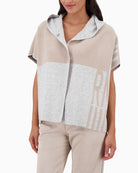 Monari grey knitted cape with colour block pattern