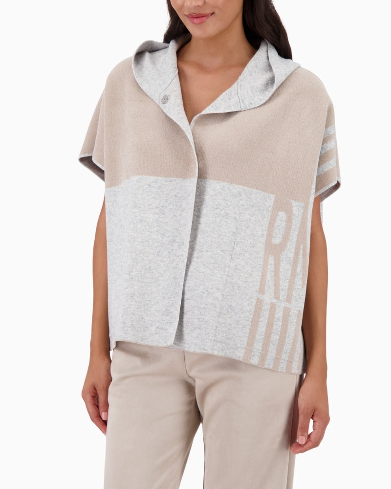 Monari grey knitted cape with colour block pattern