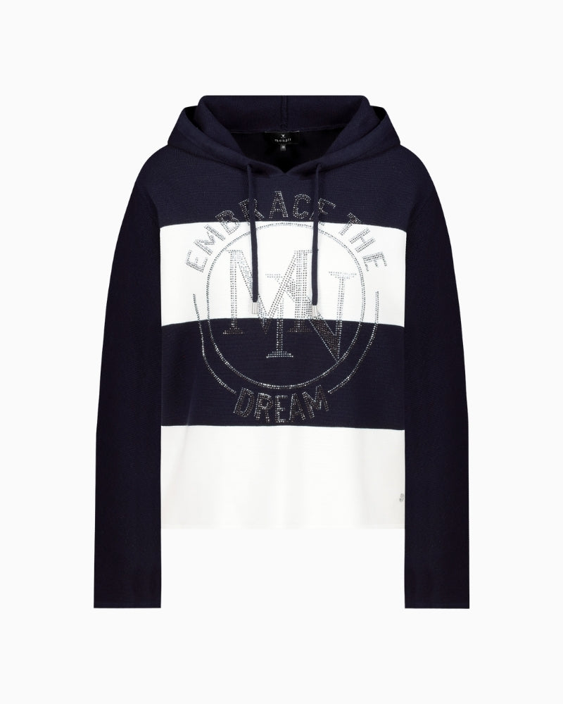 Monari knitted jumper with emblem navy  hood and drawstrings – Áines Boutique