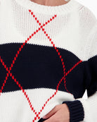 Monari knitted jumper with intarsia pattern close-up of neckline and knit – Áines Boutique