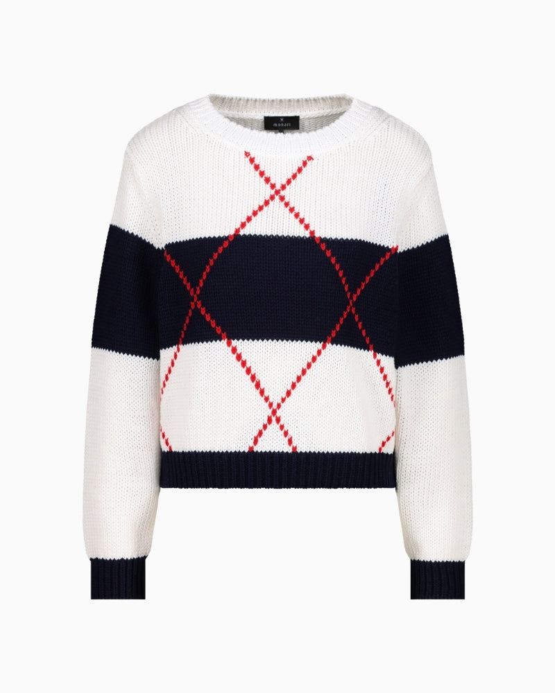 Monari knitted jumper with intarsia pattern close-up of patterned detail – Áines Boutique