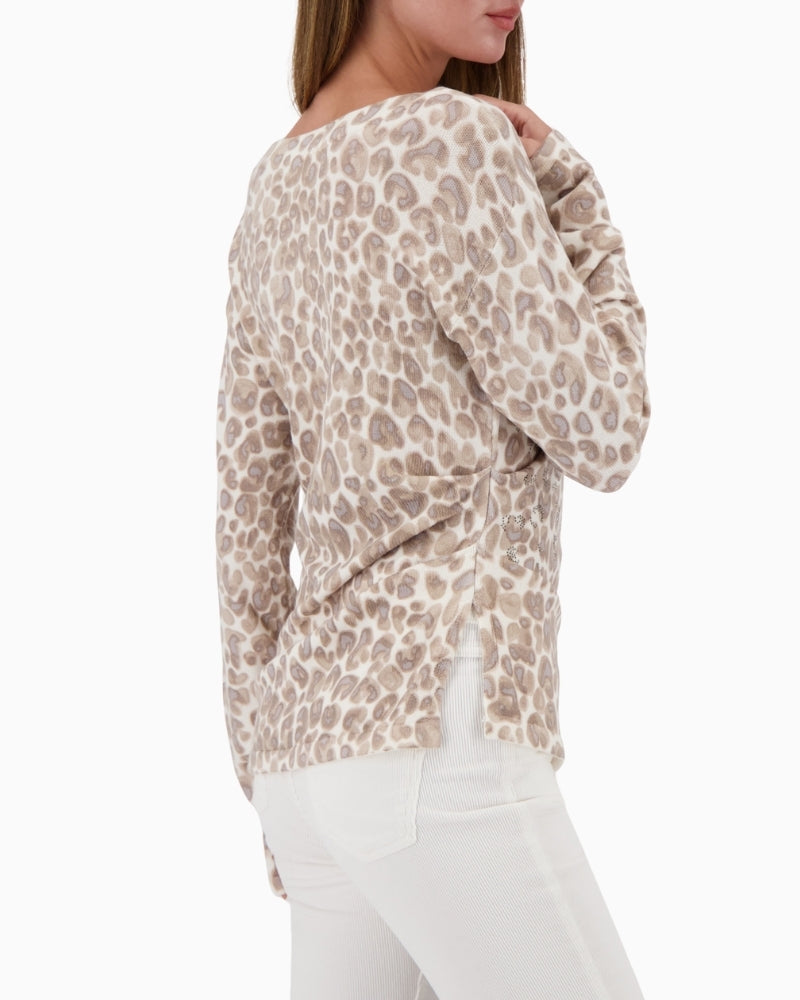 Side view of gathered knit jumper in lightweight viscose blend