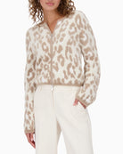 Monari leopard print cardigan with round neck and 2-way zip