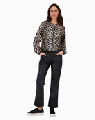 Monari leopard print cardigan with rhinestones and elastic hem