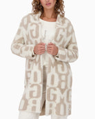 Monari letter print jacket with fluffy texture and lapel collar