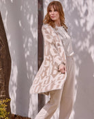 Monari letter print jacket with fluffy texture and lapel collar