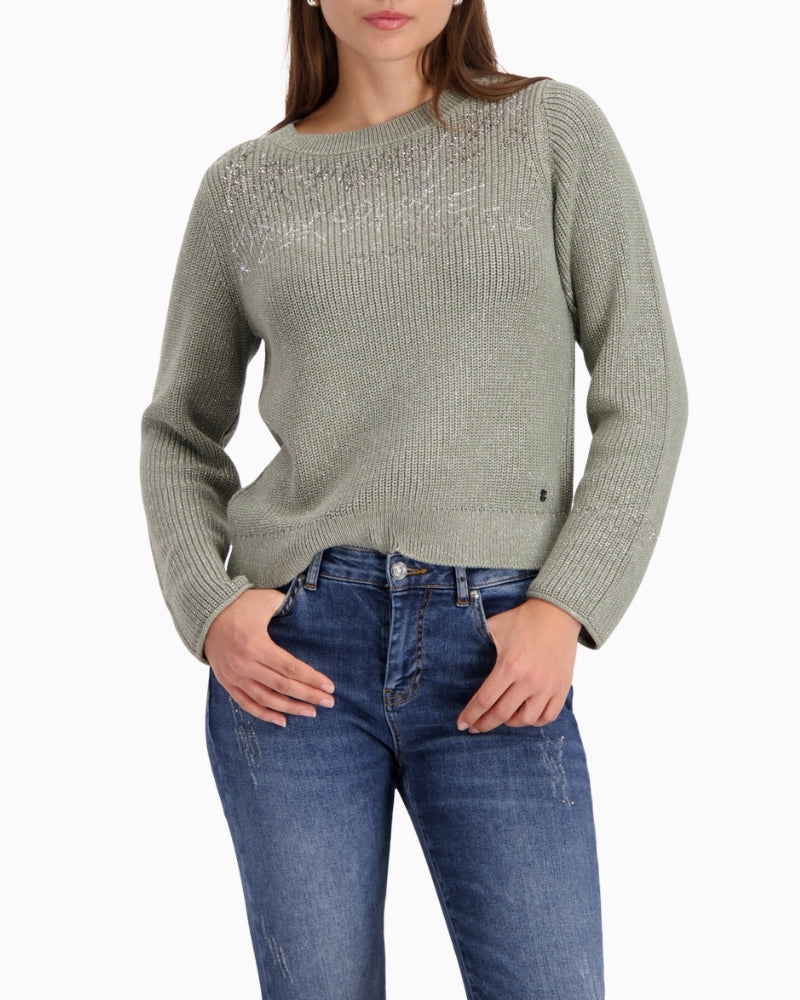 Monari knit jumper with lettering pattern and Lurex shimmer