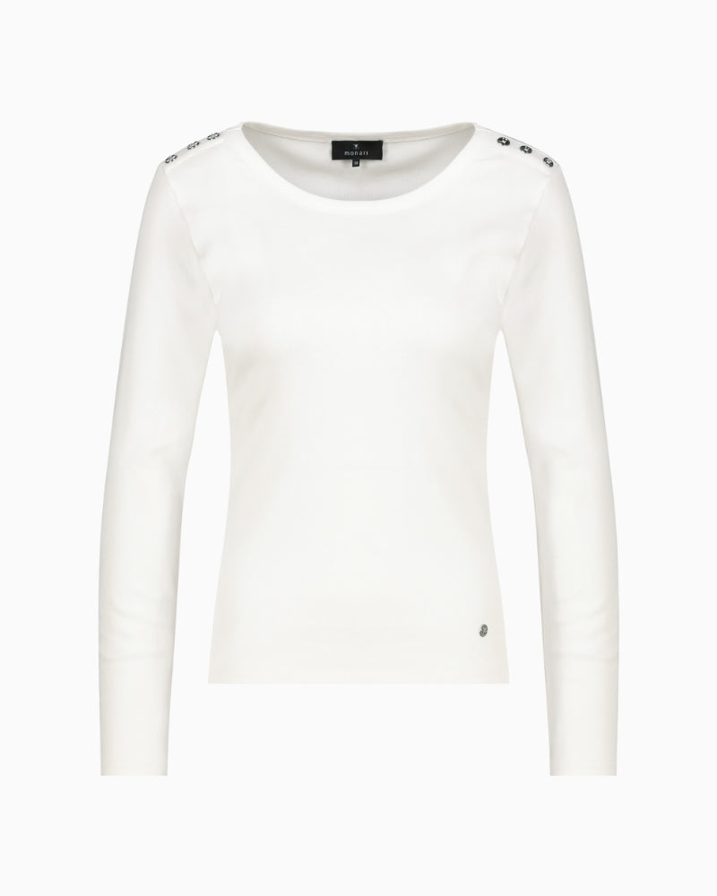 Monari long-sleeve shirt with button placket off white  – Áines Boutique