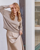 Monari olive lurex sweater with soft wool blend and round neck