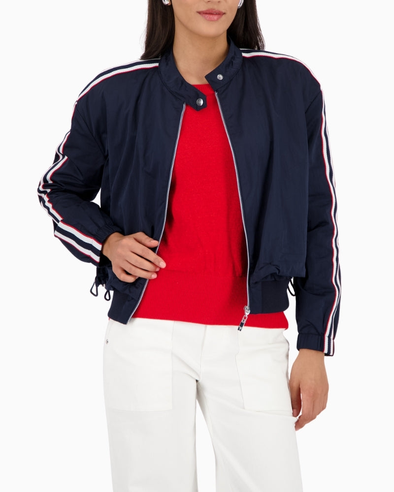 Monari nylon jacket navy front view laid flat – Áines Boutique