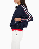 Monari nylon jacket navy side view with sleeve stripe – Áines Boutique