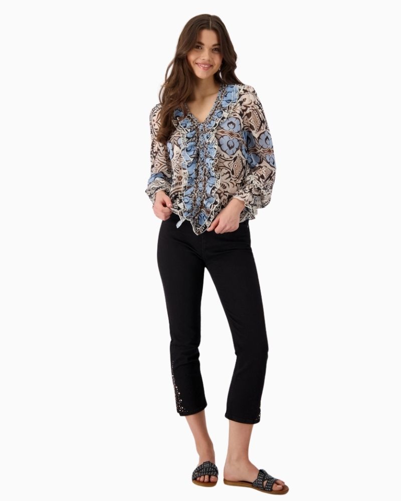 Monari airy blouse showing ornamental print and relaxed fit