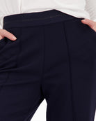 Monari glitter stripe pants navy close-up of waistband detail – Áines Boutique