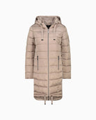 Front view of Monari lightweight hooded coat with full zip and side pockets