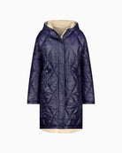 Plain side of Monari two-in-one coat with flap pockets and adjustable waist