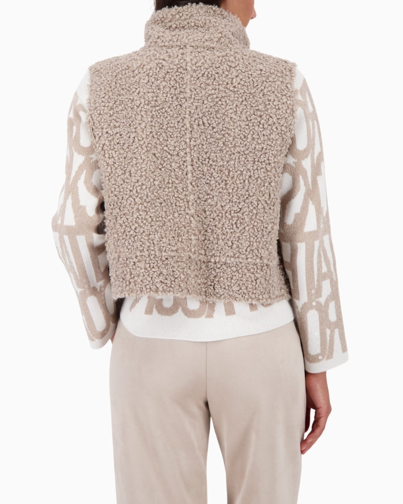 Back view of Monari gilet with clean faux leather finish