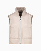Front view of sleeveless Monari gilet with stand-up collar