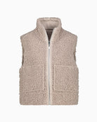 Front view of sleeveless Monari gilet with stand-up collar