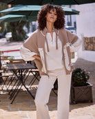 Monari reversible jacquard jacket with oversized fit and stand-up collar
