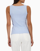 Monari ribbed basic top, woman wearing back view – Áines Boutique