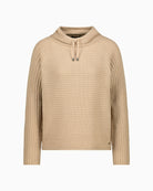 Front view of beige cotton knit sweater with ribbed texture by Monari