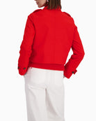 Monari short trench coat red back view showing short length – Áines Boutique