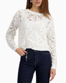 Monari soft knitted ajour jumper off white front view – Áines Boutique
