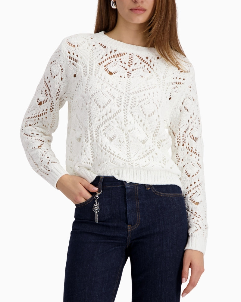 Monari soft knitted ajour jumper off white front view – Áines Boutique